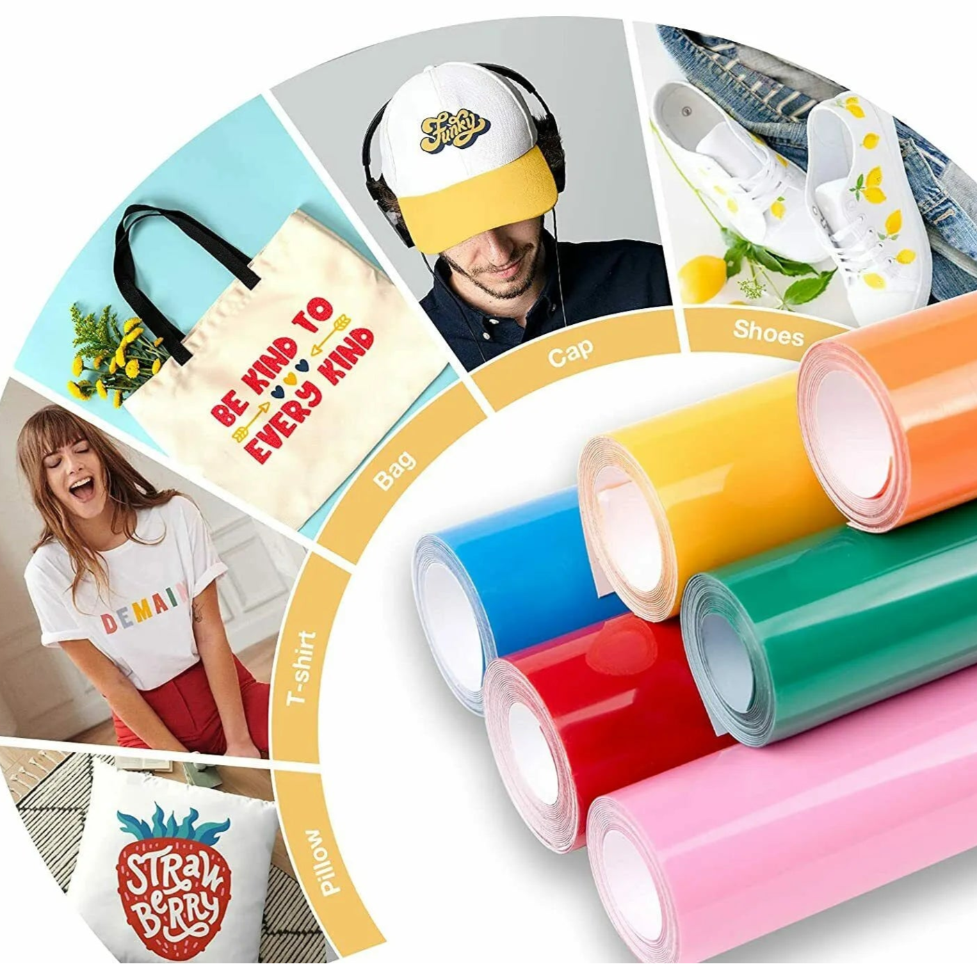 Cricut-Compatible: 14 HTV Rolls – 30 x 90 cm – Colourful PU Heat Transfer Vinyl Bundle for Iron-On on Textiles & Gifts