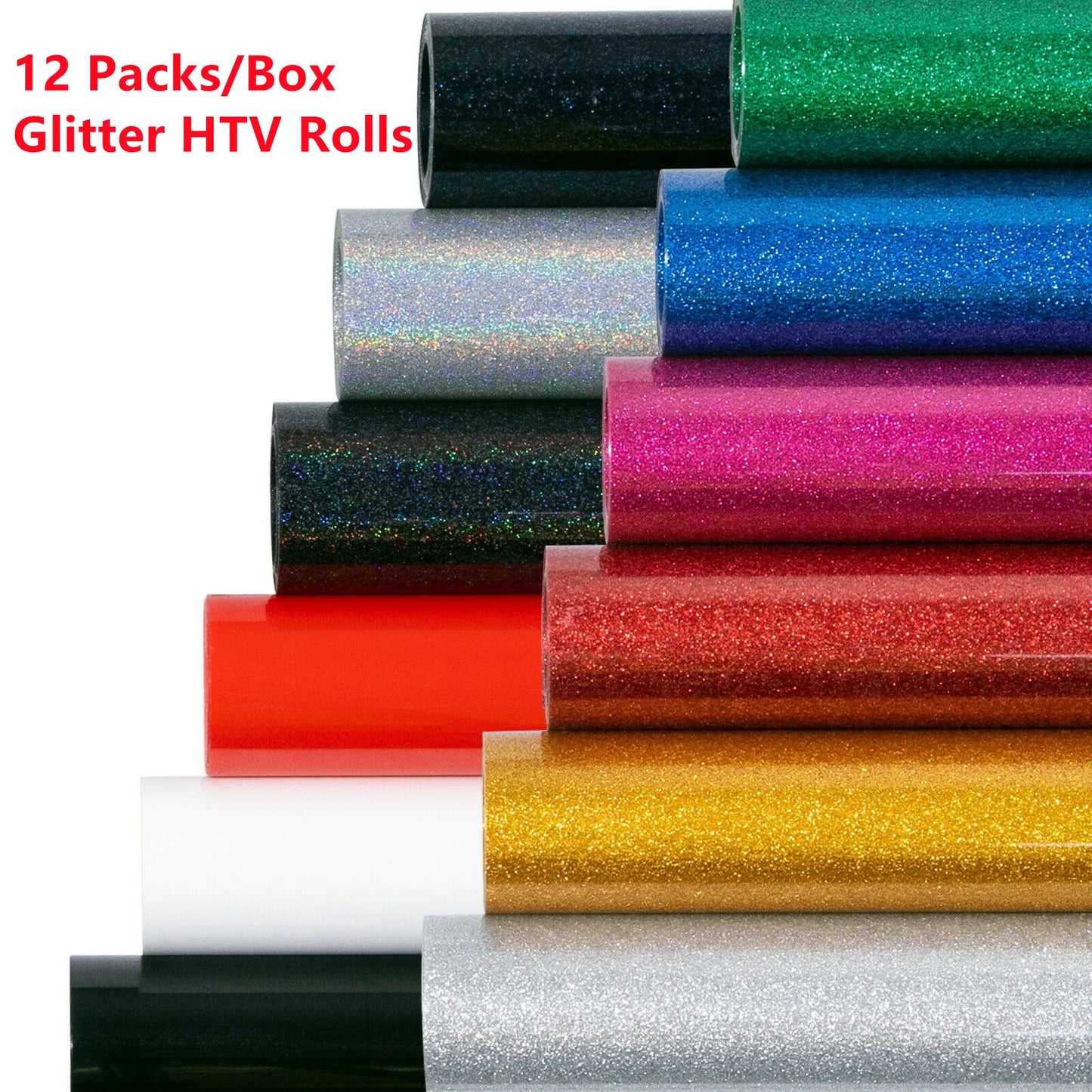 Glitter Heat Transfer Vinyl – 12 Rolls (25 × 150 cm) – Sparkly Iron-On Film for T-Shirt Printing & DIY Projects