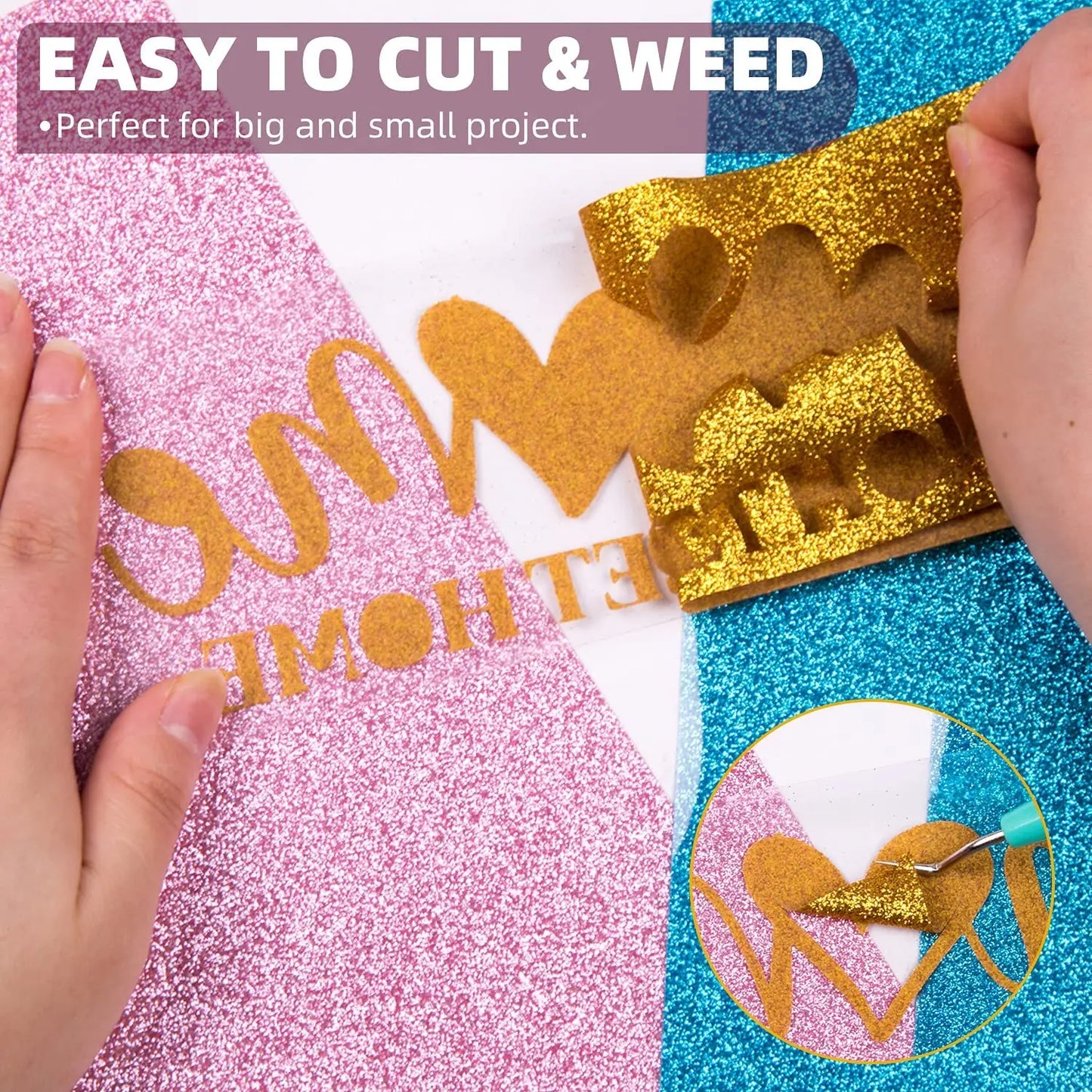 Glitter Heat Transfer Vinyl – 12 Rolls (25 × 150 cm) – Sparkly Iron-On Film for T-Shirt Printing & DIY Projects