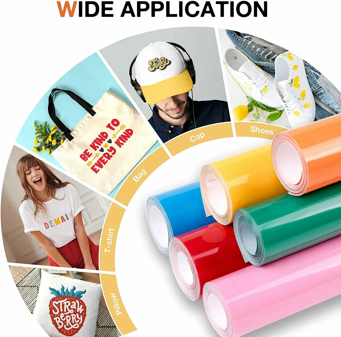 Cricut-Compatible: 14 HTV Rolls – 30 x 90 cm – Colourful PU Heat Transfer Vinyl Bundle for Iron-On on Textiles & Gifts