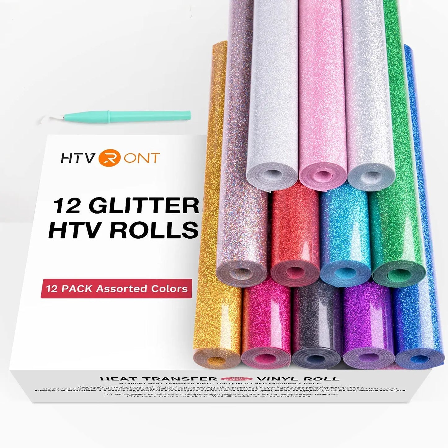 Glitter Heat Transfer Vinyl – 12 Rolls (25 × 150 cm) – Sparkly Iron-On Film for T-Shirt Printing & DIY Projects