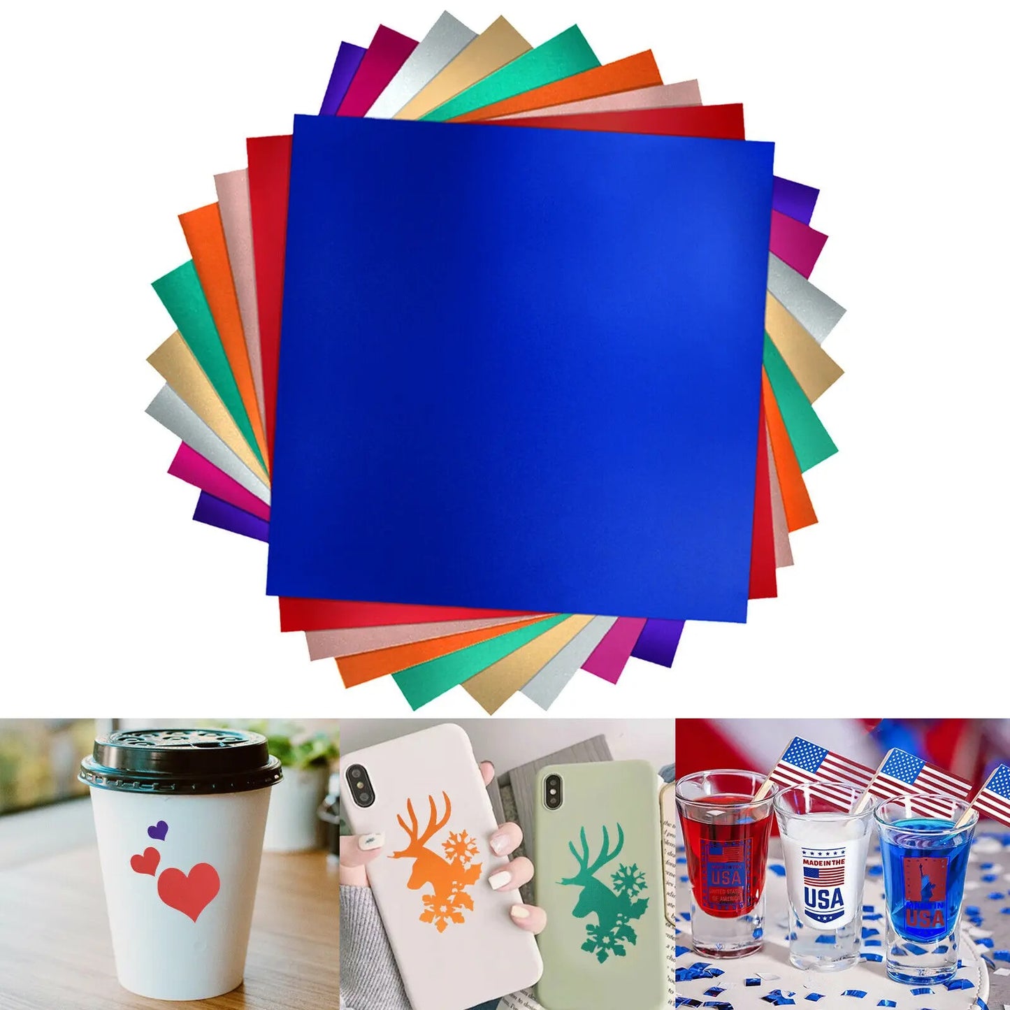 Cricut-Compatible: 9pcs 30×30cm Matte Metallic Permanent Adhesive Vinyl Bundle – Sticky Sheets for Plotter & DIY Crafts